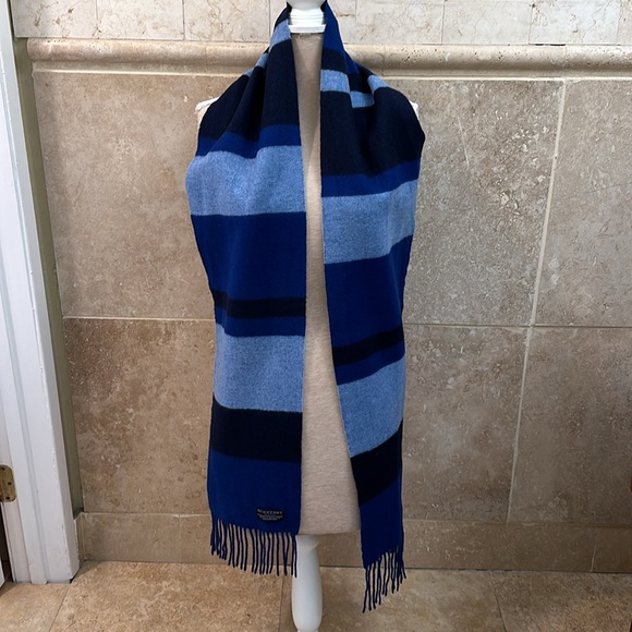 Burberry Blues Stripe Wool Cashmere Fringe Scarf - Picture 3 of 4